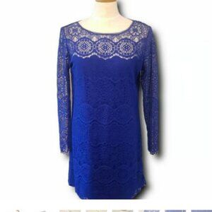 Max Studio Scalloped Hem Lace Shift Mini Dress Blue XL